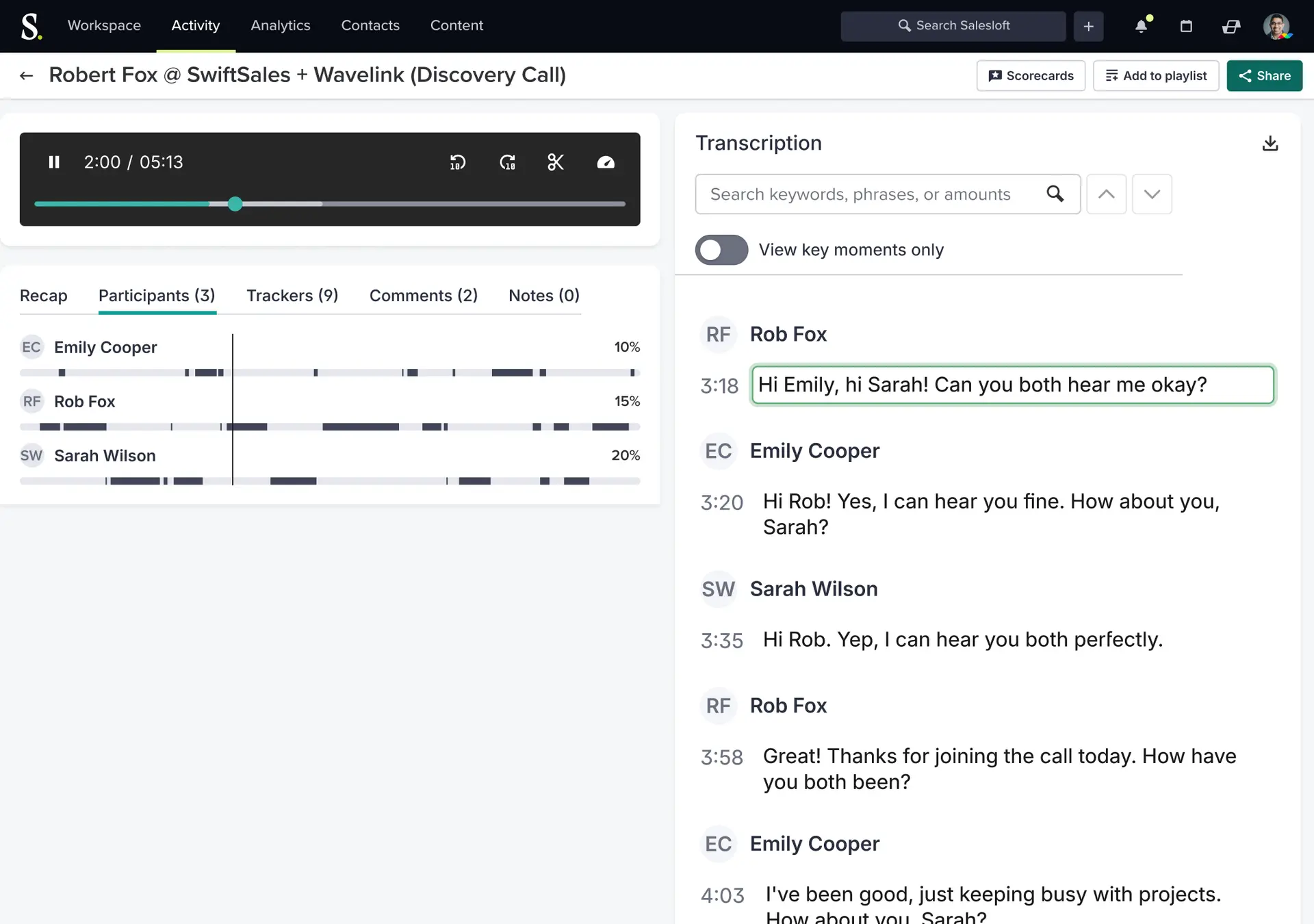 Call Transciption Recording Screen