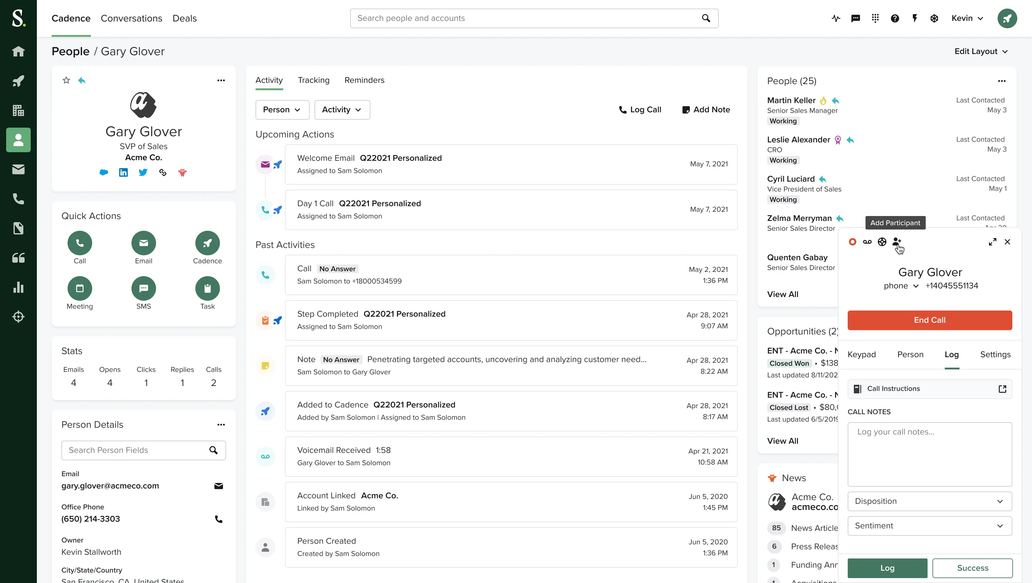 Graphic showing the Call Collaboration dashboard on Salesloft